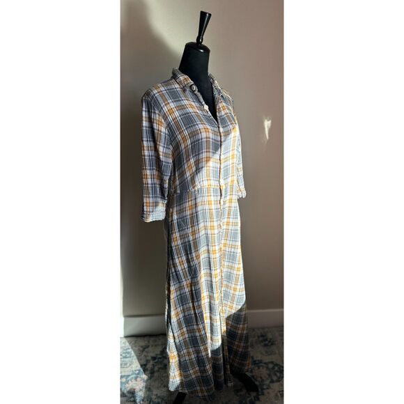 CP SHADES Michelle Grey Yellow Plaid Collared Button Front Maxi Dress Size M - Picture 4 of 9